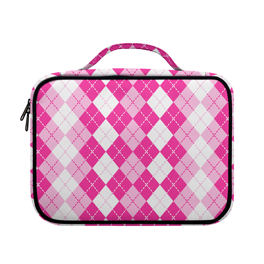 Pink And White Argyle Pattern Print Briefcase Bible Bag