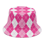 Pink And White Argyle Pattern Print Bucket Hat