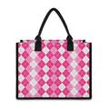Pink And White Argyle Pattern Print Canvas Tote Bag