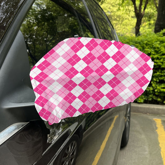 Pink And White Argyle Pattern Print Car Side Mirror Covers