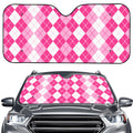 Pink And White Argyle Pattern Print Car Windshield Sun Shade