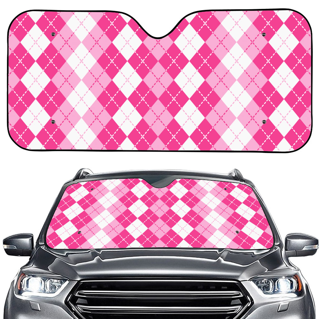 Pink And White Argyle Pattern Print Car Windshield Sun Shade