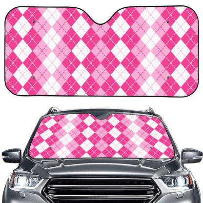 Pink And White Argyle Pattern Print Car Windshield Sun Shade
