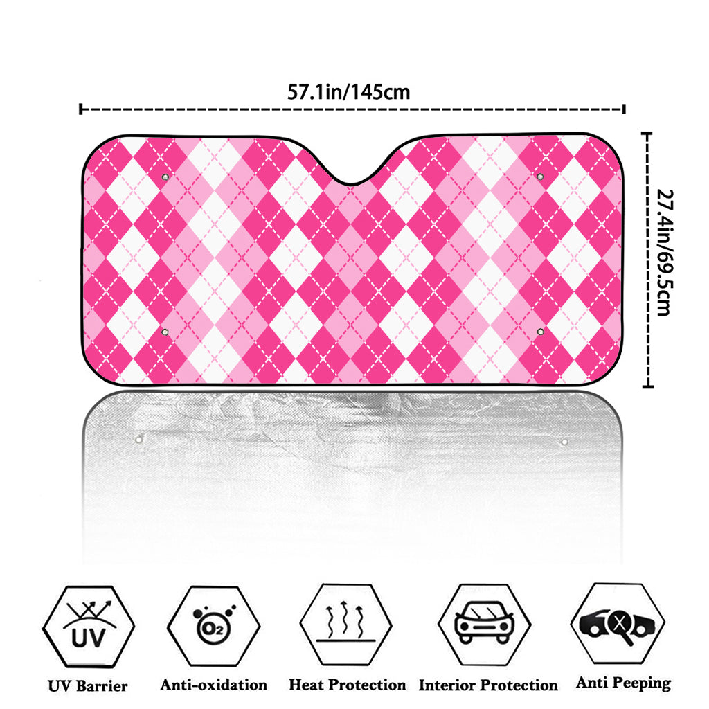 Pink And White Argyle Pattern Print Car Windshield Sun Shade