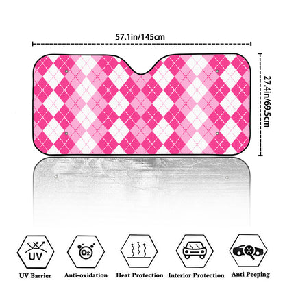 Pink And White Argyle Pattern Print Car Windshield Sun Shade