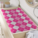 Pink And White Argyle Pattern Print Changing Pad Cover