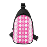 Pink And White Argyle Pattern Print Chest Bag