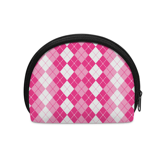 Pink And White Argyle Pattern Print Coin Purse