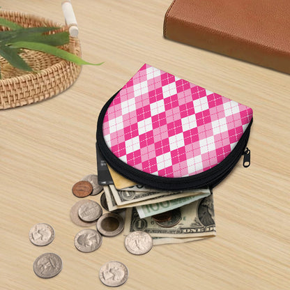 Pink And White Argyle Pattern Print Coin Purse