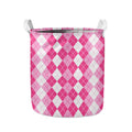 Pink And White Argyle Pattern Print Collapsible Laundry Basket