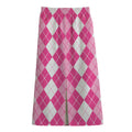 Pink And White Argyle Pattern Print Cotton Front Slit Maxi Skirt