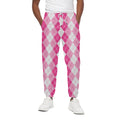Pink And White Argyle Pattern Print Cotton Sweatpants