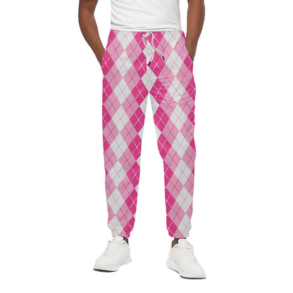Pink And White Argyle Pattern Print Cotton Pants