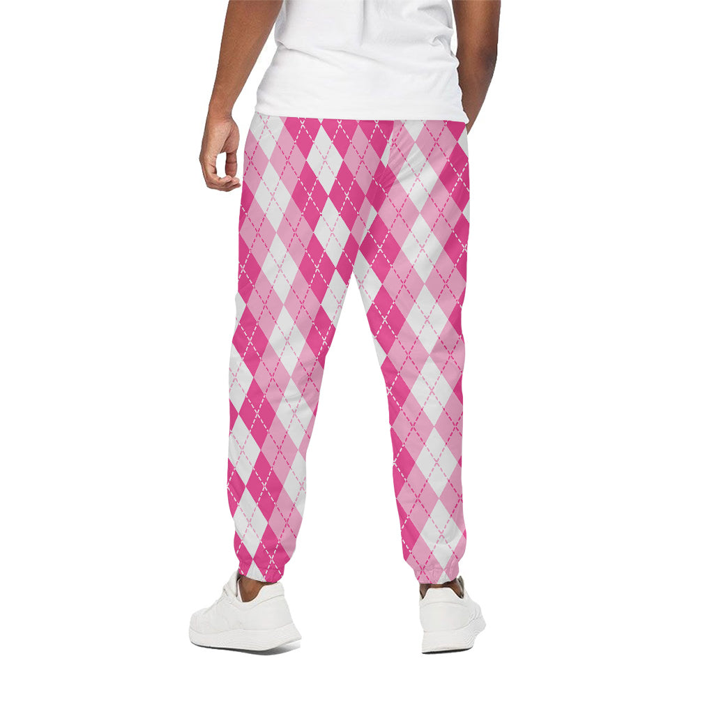 Pink And White Argyle Pattern Print Cotton Pants