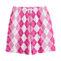 Pink And White Argyle Pattern Print Cotton Shorts