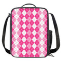 Pink And White Argyle Pattern Print Crossbody Lunch Bag