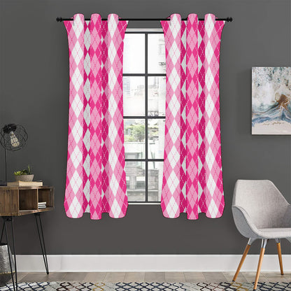 Pink And White Argyle Pattern Print Curtain