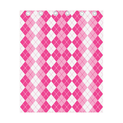 Pink And White Argyle Pattern Print Curtain