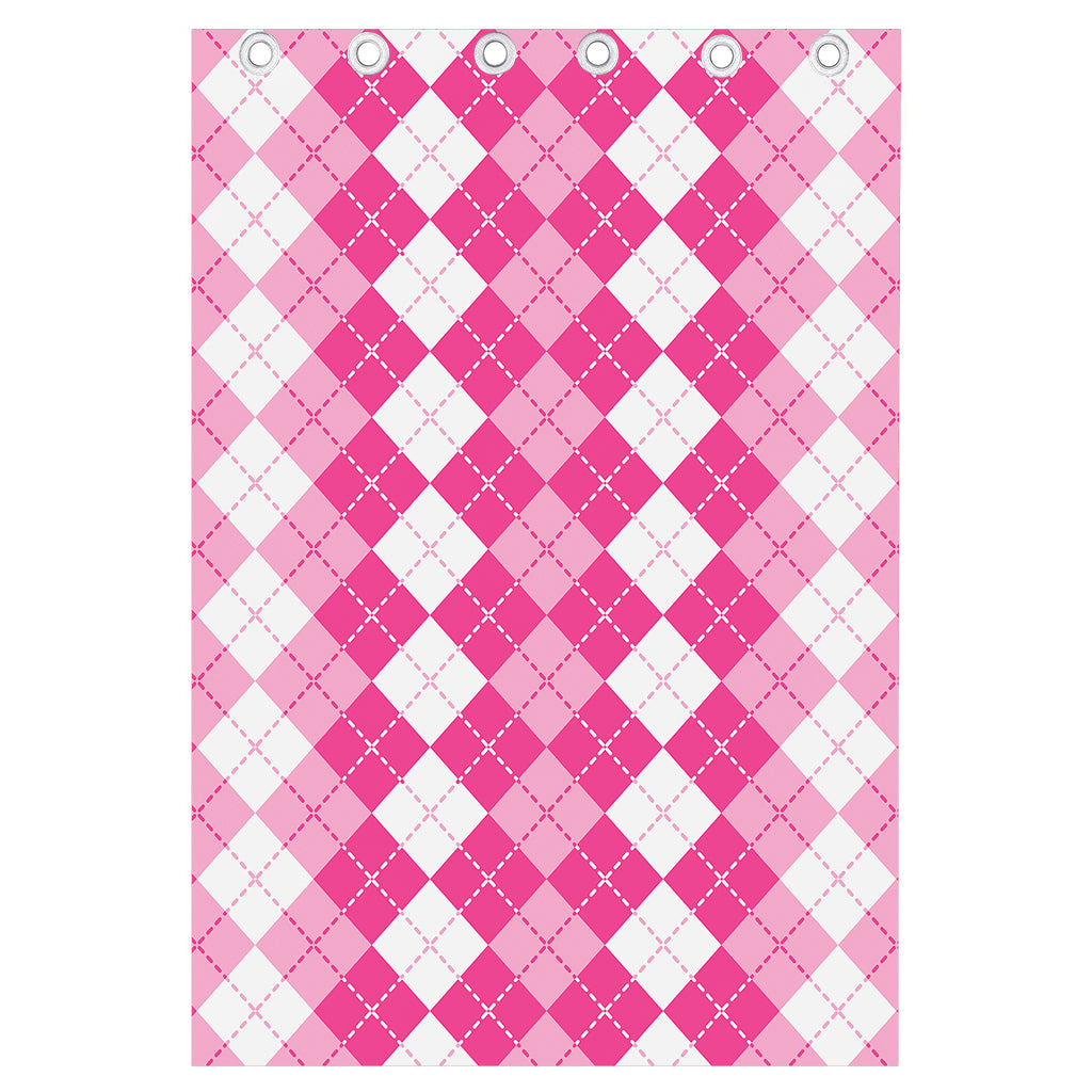 Pink And White Argyle Pattern Print Curtain