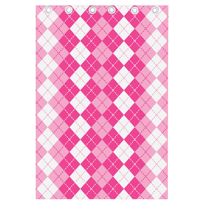 Pink And White Argyle Pattern Print Curtain