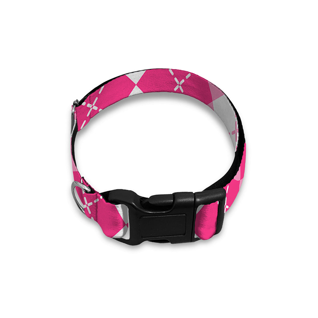 Pink And White Argyle Pattern Print Dog Collar