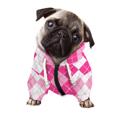 Pink And White Argyle Pattern Print Dog Zip Up Hoodie