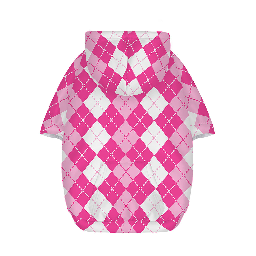 Pink And White Argyle Pattern Print Dog Zip Up Hoodie
