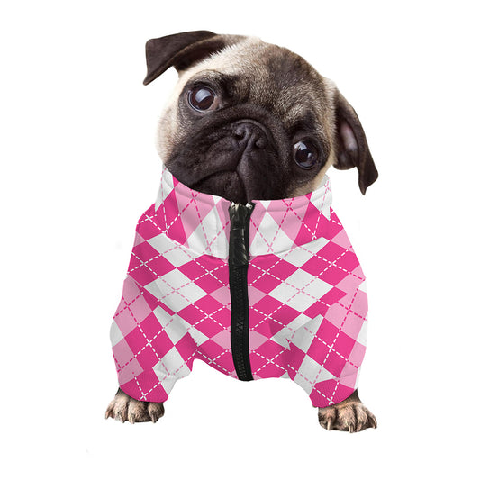 Pink And White Argyle Pattern Print Dog Zip Up Jacket