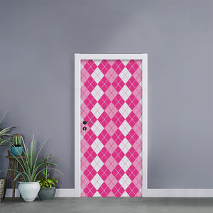 Pink And White Argyle Pattern Print Door Sticker