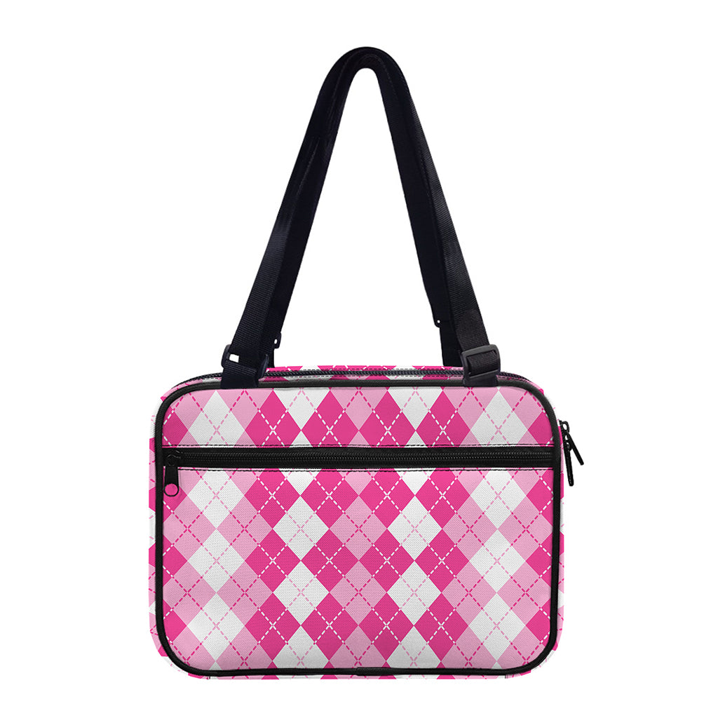 Pink And White Argyle Pattern Print Double Strap Bible Bag