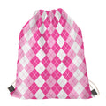 Pink And White Argyle Pattern Print Drawstring Bag