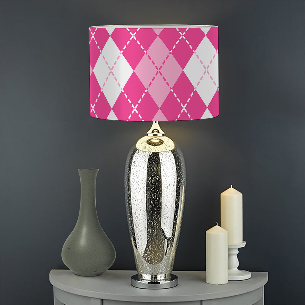 Pink And White Argyle Pattern Print Drum Lamp Shade