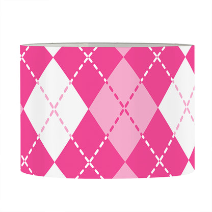 Pink And White Argyle Pattern Print Drum Lamp Shade
