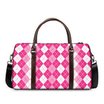 Pink And White Argyle Pattern Print Duffle Bag
