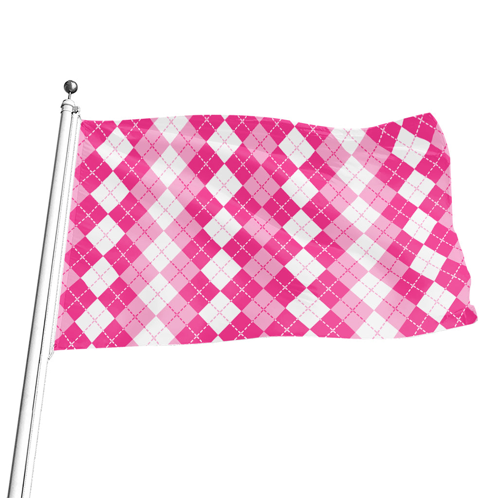 Pink And White Argyle Pattern Print Flag