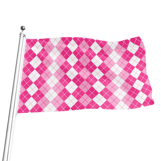 Pink And White Argyle Pattern Print Flag