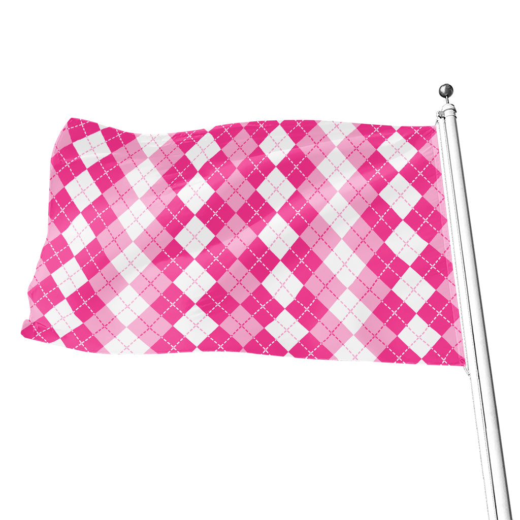 Pink And White Argyle Pattern Print Flag