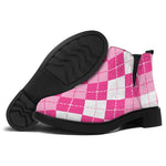 Pink And White Argyle Pattern Print Flat Ankle Boots