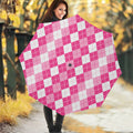 Pink And White Argyle Pattern Print Foldable Umbrella