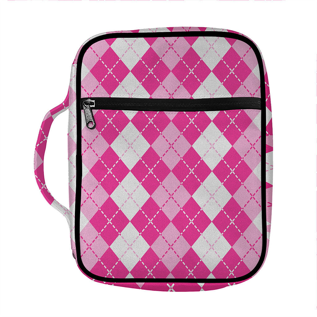 Pink And White Argyle Pattern Print Front Pocket Bible Bag
