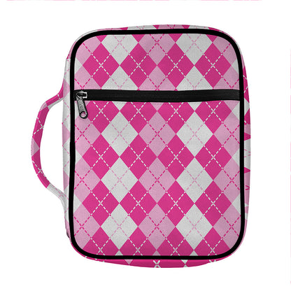 Pink And White Argyle Pattern Print Front Pocket Bible Bag