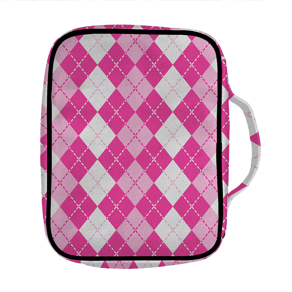 Pink And White Argyle Pattern Print Front Pocket Bible Bag