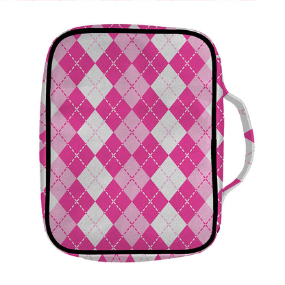 Pink And White Argyle Pattern Print Front Pocket Bible Bag