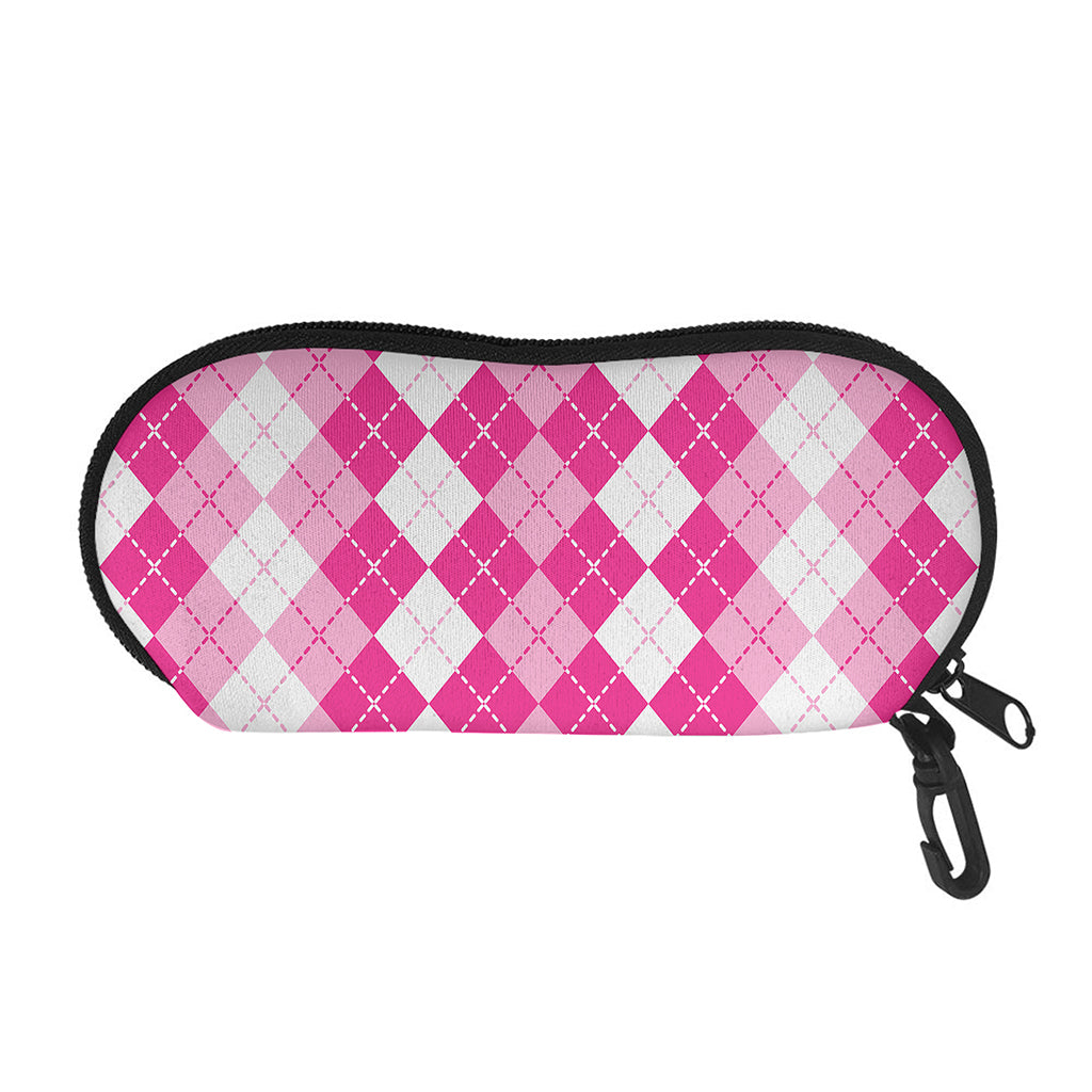Pink And White Argyle Pattern Print Glasses Case