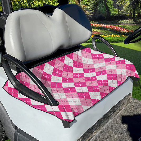 Pink And White Argyle Pattern Print Golf Cart Seat Cover