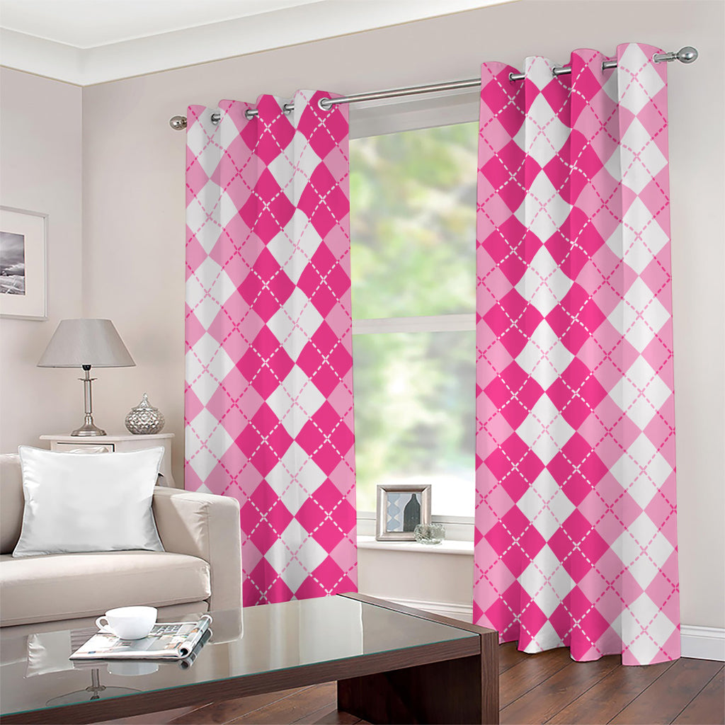 Pink And White Argyle Pattern Print Grommet Curtains