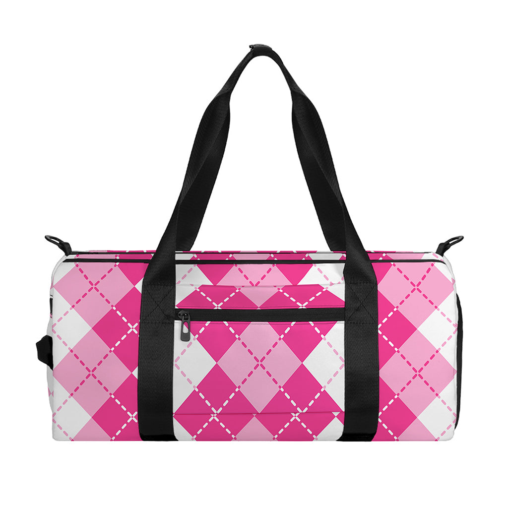 Pink And White Argyle Pattern Print Gym Bag