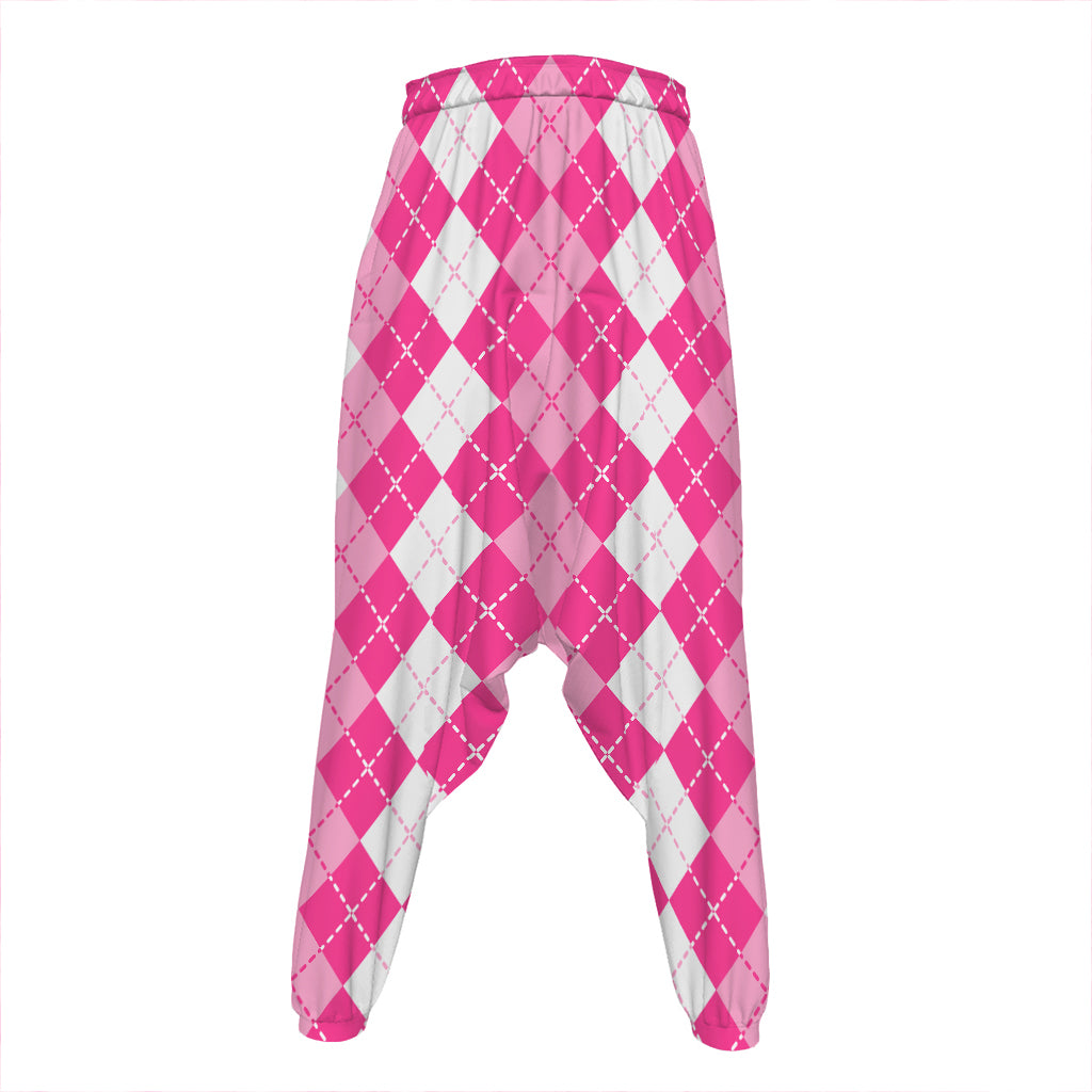 Pink And White Argyle Pattern Print Hammer Pants