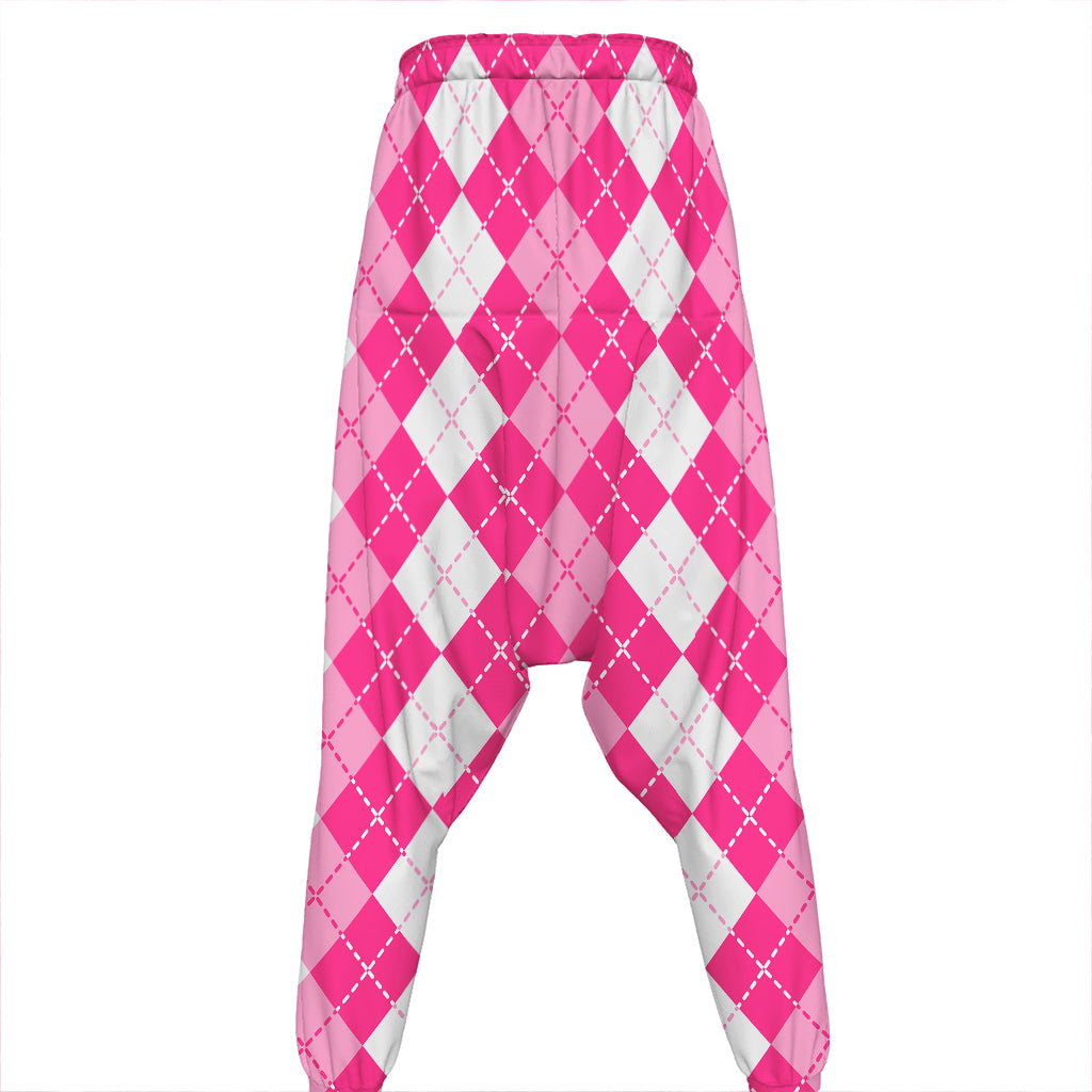 Pink And White Argyle Pattern Print Hammer Pants