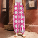 Pink And White Argyle Pattern Print Harem Pants